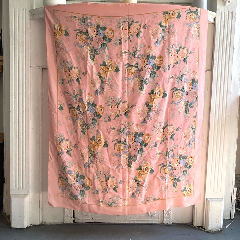 Vintage large square floral silky scarf